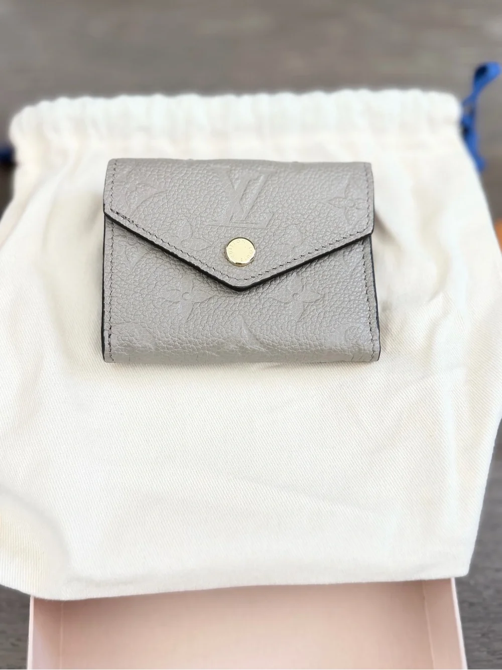 Louis Vuitton Turtledove Pebbled Envelope Wallet with Gold Button